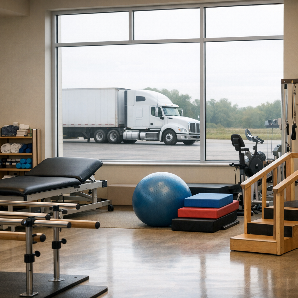 long term rehab truck illustration for **Unlocking Recovery: Long Term Rehab for Truck Injuries**