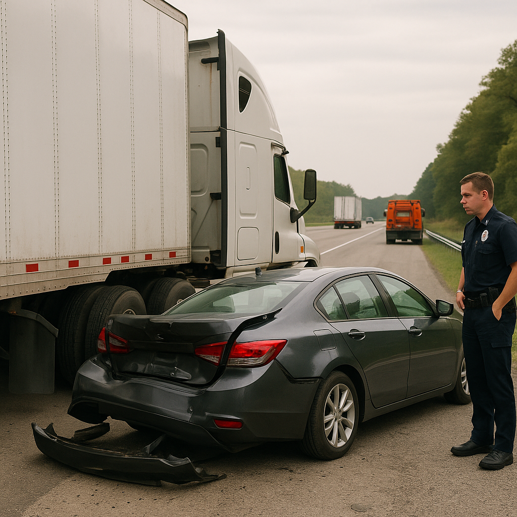 Illustration of # How liability differs in interstate trucking accidents Interstate crashes aren’t handled like typical car w