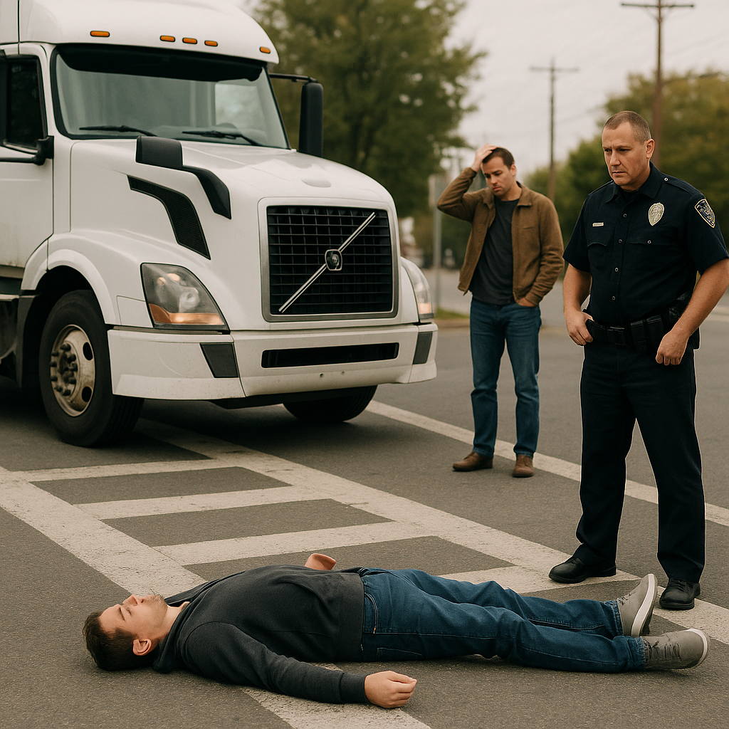 Illustration of # What happens if a truck accident involves pedestrians ## Pedestrian liability truck accident: who may be re